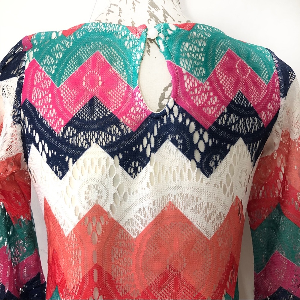 Boat neck chevron lace tunic crochet boho dress - Picture 7 of 11